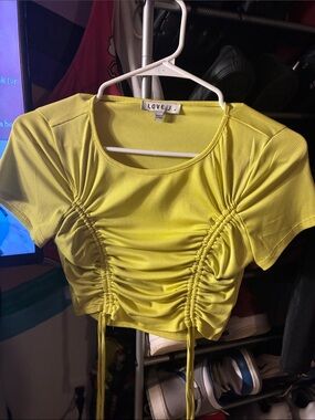 love J Neon Lime Drawstring Ruched Crop Top